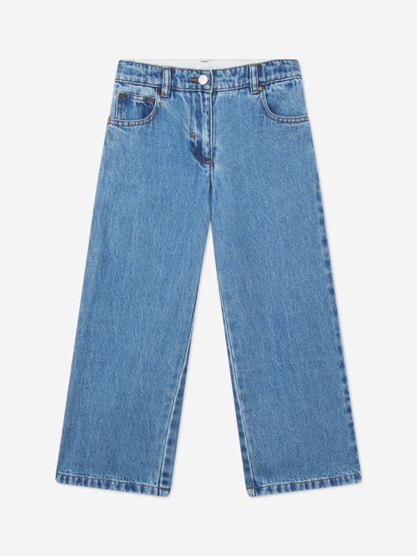 Experience timeless fashion with the Girls Wide Leg Jeans in Blue by Stella McCartney. Tailored for AW2024, these jeans blend iconic style with modern comfort for your girl. Ideal for both casual outings and stylish gatherings, they offer a versatile addition to her wardrobe. Key features include: Luxurious Design: Crafted with precision, embodying Stella McCartney's dedication to quality.   Comfort Fit: Wide leg cut ensures freedom of movement and comfort all day long.   Sustainable Fabric: Made with eco-friendly materials, reflecting a commitment to the environment.  Elevate her style with these chic, sustainable jeans from Stella McCartney. Shop now and embrace elegance in every step!
