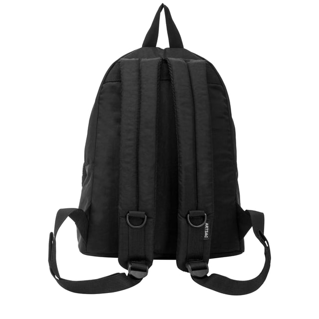 Our medium-sized backpack made in our Contore nylon fabric. This lightweight backpack has plenty of internal space as well as a unique triple-pocket design and internal laptop sleeve (fits 13 inch Macbook Pro). It's stylish design is discreet and adaptable enough to style with any outfit. The perfect bag for your every day commute or casual day-trip. Features: , Water Resistant Contore nylon fabric, 13 inch padded laptop sleeve, Zip top opening to main compartment, Triple front zip pocket with webbing loops, Internal zip pocket for smaller valuables, 2 Internal mobile phone slip pockets - Fits normal and plus size smart phones, 3 Internal pen slip pockets, ARTSAC seal of approval rubberised patch logo, Ergonomic contoured back panel, Adjustable padded backpack straps, Top grab handle, Medium model Style Ref: 52001 BLACK