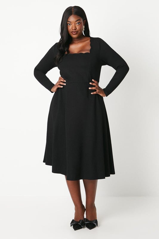 Black dress with scalloped neckline online