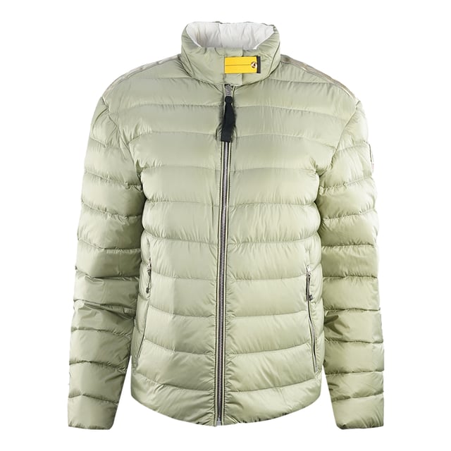 Parajumpers Letizia Reverso Sage Reversible Down Jacket. Stay warm and stylish in the Parajumpers Green Jacket. This luxurious green womens jacket is crafted with lightweight, insulated fabric that retains heat and protects against the elements. Don't sacrifice style for comfort - make a statement!. Parajumpers Letizia Reverso Jacket, Two Front Concealed Zip Pockets. PJS Patch On Left Sleeve, Central Zip Closure, Parajumper reversable Coat. Lining: 100% Polyester, Filling: 100% Duck Down. Style : PW PUF RS31 Letizia Reverso 505