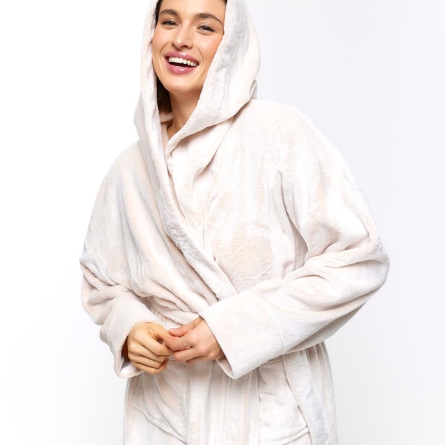 River Island Womens Dressing Gown Plus Beige Fluffy Hooded