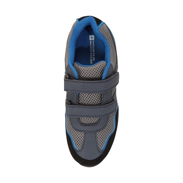 Upper: Mesh. Midsole: EVA (Ethyl Vinyl Acetate). Outsole: High Traction Grip, Non Marking. Breathable, Lightweight. Low Heel. Cut: Low. Design: Contrast Trim, Logo. Toe Style: Round. Fastening: Hook and Loop Fasteners.