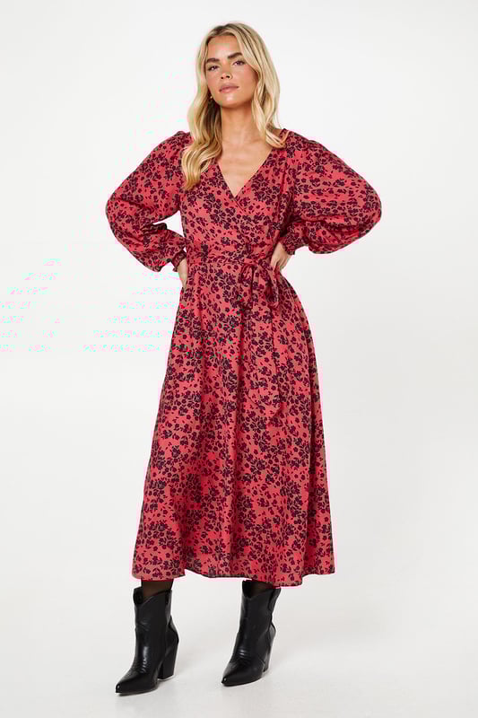 Warehouse spot wrap midi skirt in red on sale