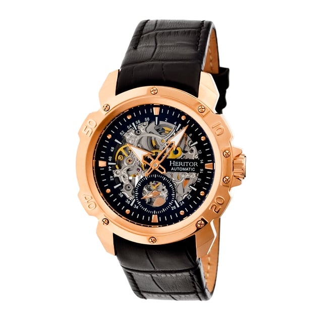 316L Surgical-Quality Stainless Steel Case; Jeweled  Automatic Movement; Jewel Bearings: 22 Jewels; 42-Hour Power Reserve; Beats per Hour (BPH): 21600/Hour; Sapphire-Coated Mineral Crystal; Skeleton Dial; Observation Caseback to view Movement; Genuine Leather Crocodile-Embossed Strap; Logo-Engraved Stainless Steel Clasp; Luminous Hands; Seconds Sub-Dial; 42mm Diameter; 5 ATM Water Resistance;