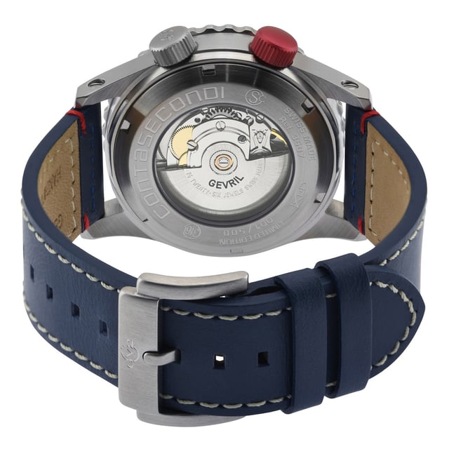 This collection provides watch aficionados and sports enthusiasts with an unprecedented variety of ways to measure and calculate the time. This big, bold 43mm three-hand configuration features a dramatic multi-scale dial with two rotating bezels that 
a variety of calculations that would be next to impossible with a conventional timepiece.   A Unidirectional outer bezel is marked with both 24-hour and 60-minute scales. Additionally, there is an inner rotating chapter ring marked with a 60-second scale and controlled by a second setting crown at 2. The rotating rings can be operated separately or together for a variety of results.

GV2 3507S Men's Contasecondi Automatic Watch

GV2 Men's Automatic Watch from the Contasecondi Collection
43mm Round Silver Case with unidirectional bezel, Blue dial
Red Crown at 2H turns inner ring - 60-second counter, Date at 6H, luminous Hands
Exhibition Case Back
Handmade Blue Italian Leather Straps-Sports White Stitching With Tang Buckle

Anti-reflective Sapphire Crystal
Water Resistant to 50 Meters/5ATM
Swiss Made Automatic, Sellita SW200-1 Movement