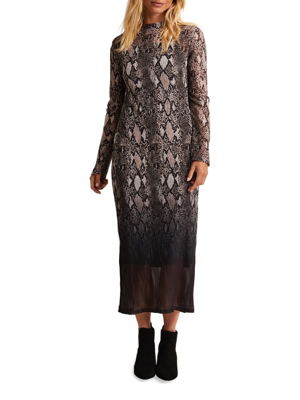 Elevate your style with our Alix Ombre Snake Dress. A midi length with a striking pattern, perfect for any casual occasion.