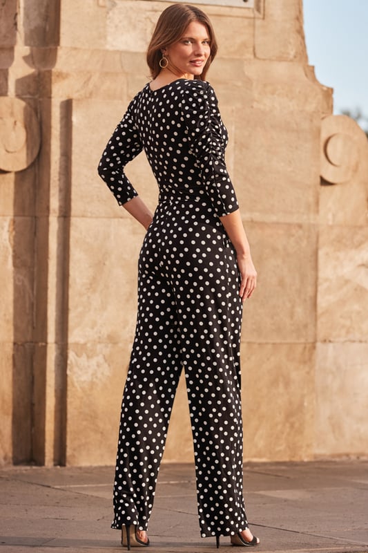 REASONS TO BUY:

All of the impact, none of the effort
Framed by a seriously flattering V-neck
Cut to gently nip in the waist
Wide-leg cut that's on-trend and ultra-comfy
Ever stylish spot print
Heels, ankle boots, trainers, sandals - endless styling options

Inside leg to fit: Short 29 | Regular 31" | Long 33"