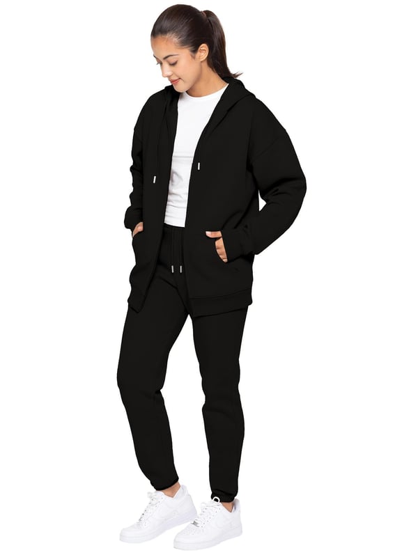 Enzo Ladies Oversized Essential Zip Hoodie, Oversized And Fleece Lined For Comfort. Adjustable Drawstring Hoodie With Cuffed Wrists. Oversized Relaxed Fit For Casual Wear.