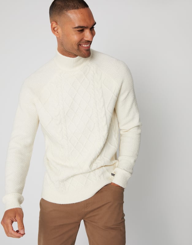 Natural 'Ayres' Turtle Neck Cable Knit Jumper