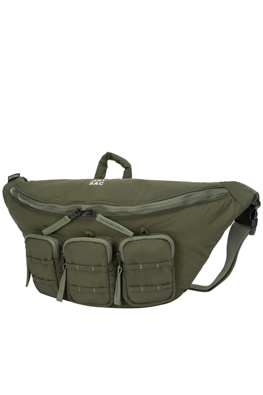 The perfect practial edition to any outfit. This unique triple-pocket design sling bag has enough internal and external space to carry all your every day essentials. Features: , Padded lightweight nylon, Water resistant, Zip top opening to main compartment, ARTSAC screen printed logo, Triple front zip pocket with loops, Internal zip pocket, External rear zip pocket, Top grab handle, 2 Mobile phone internal net pockets, Adjustable shoulder strap allowing backpack styling or bum bag styling Style Ref: 52014 KHAKI