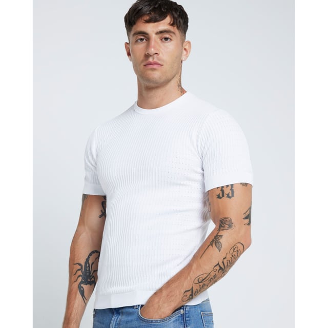 Muscle fit, Knit Ribbed fabric, Crew neckline, Short sleeves