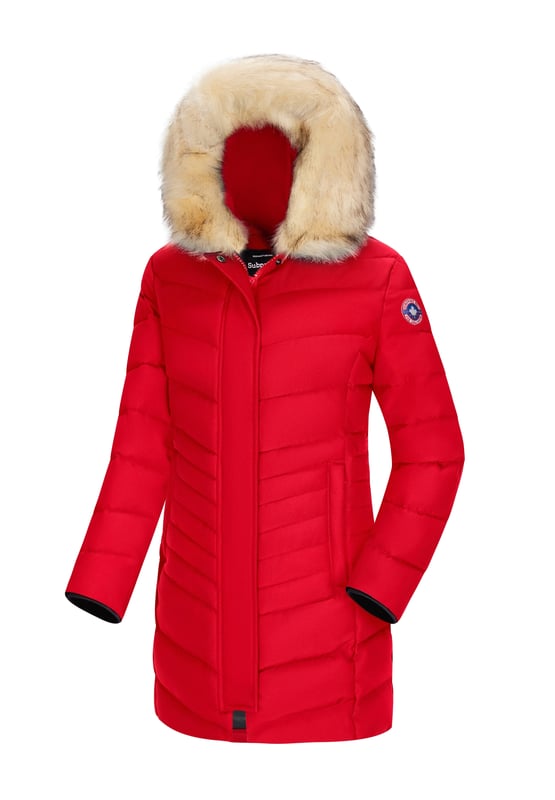 Parka Subprime para mujer. La parka está hecha de poliéster de alta calidad y tiene un cálido forro interior. Ideal para los fríos meses de invierno. El cuello de piel es de imitación y es desmontable. La chaqueta tiene una cremallera para subir y bajar, fácil si necesitas sentarte en tu moto, ciclomotor o scooter.  Marca: SubprimeNombre del modelo: Parka CelineCategoría: abrigo de invierno para mujerMateriales: poliésterColor: rojo