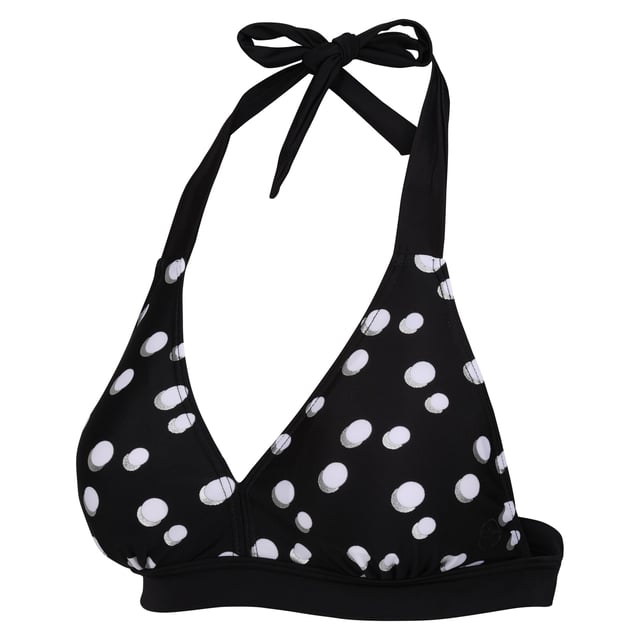 85% Polyester, 15% Elastane. Fabric: Soft Touch, Stretch. Design: Polka Dot, Printed. Fastening: Clasp, Tie Neck. Neckline: Halter Neck. Bust Support. Sustainability: Made from Recycled Materials.