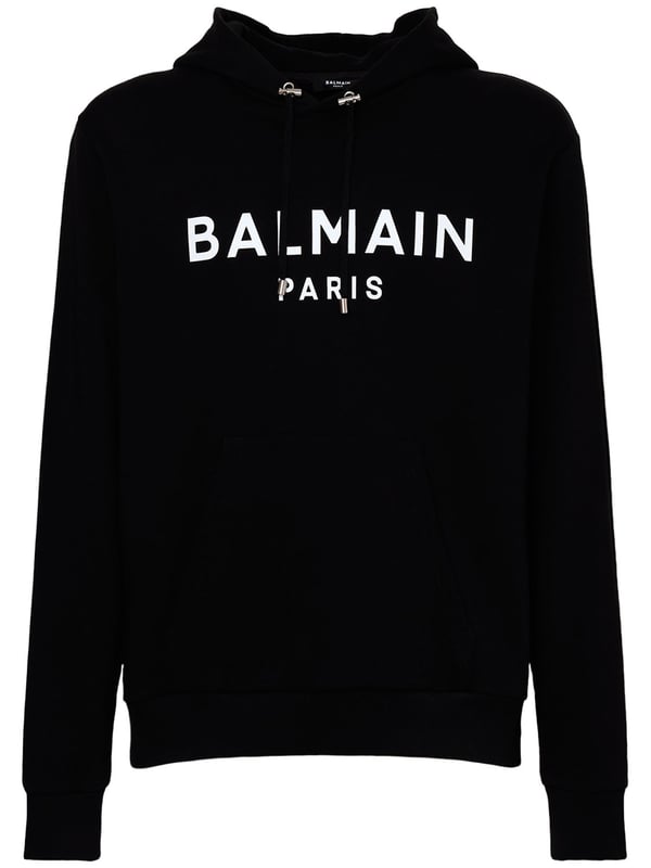 Update your casual staples with the Printed Logo Hoodie from the incomparable Balmain. Expertly crafted in sumptuous fleece and featuring ribbed trims for your comfort, this hooded sweatshirt for men is perfect for lazy days at home, days in the city or for unpredictable weather.