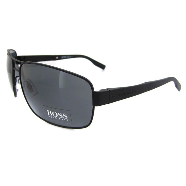 Boss Sunglasses 0521 003 AH Matt Black Grey Polarized are given a heightened sense of fashion and luxury with the metal plate featuring the Hugo Boss logo on the arms on the wrapped shaped frame which really hugs the contours of your face.