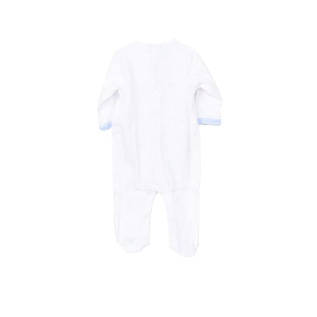Babidu baby romper.
 White color
 Long-sleeved romper and long pants.
 Round neck with ribbed finish.
 Back closure by buttons.
 Printed on the front.
 Seams seen in tone.

 Composition: 100% Cotton

 Wash at maximum temperature 40º
 -Do not use bleach
 -Support iron
 -Tumble dry low
 Composition: 100% cotton
 Care:
Wash at maximum temperature 40º
 -Do not use bleach
 -Accepts iron
 -Dry at low temperature