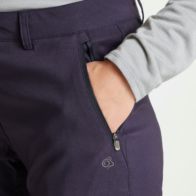 Fabric Composition: Main: 96% polyamide, 4% elastane / Pocket bags: 65% polyester, 35% cotton. Fit: Active. 4 pockets, all zipped. Heel tape. Fixed waist. UPF 40+ sun protection. Approximately 250g of recycled material.