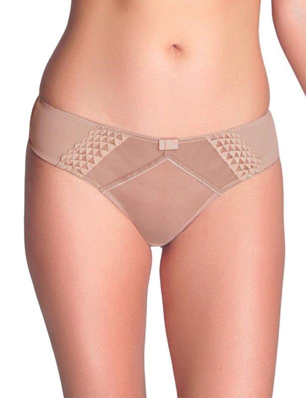 Look and feel gorgeous in the all-new Asher range from Cleo by Panache! The stunning Asher range features soft handle materials to ensure comfort at all times. The range also features unique triangle embroidery, combined with simple yet stunning colours! This stunning Brazilian brief offers moderate rear coverage for a tempting look and looks fabulous when paired up with matching items from the Asher range!

Unique and feminine design
Comfortable fit and feel
Soft handle materials
Looks great under clothes
Moderate rear coverage
Stunning triangle embroidery
Matching items available
Composition: 51% Polyamide | 25% Polyester | 13% Elastane | 11% Cotton
Listed in UK sizes