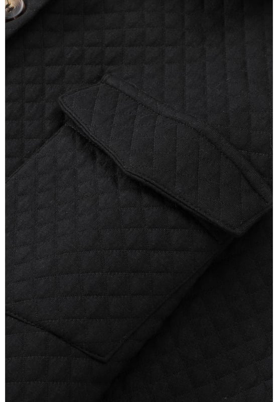 Black lattice texture retro shacket
  Flap pockets
  Quality materials
  Versatile piece for any season
  Retro touch with lattice texture
  Attention to detail and craftsmanship
  Perfect addition to your wardrobe