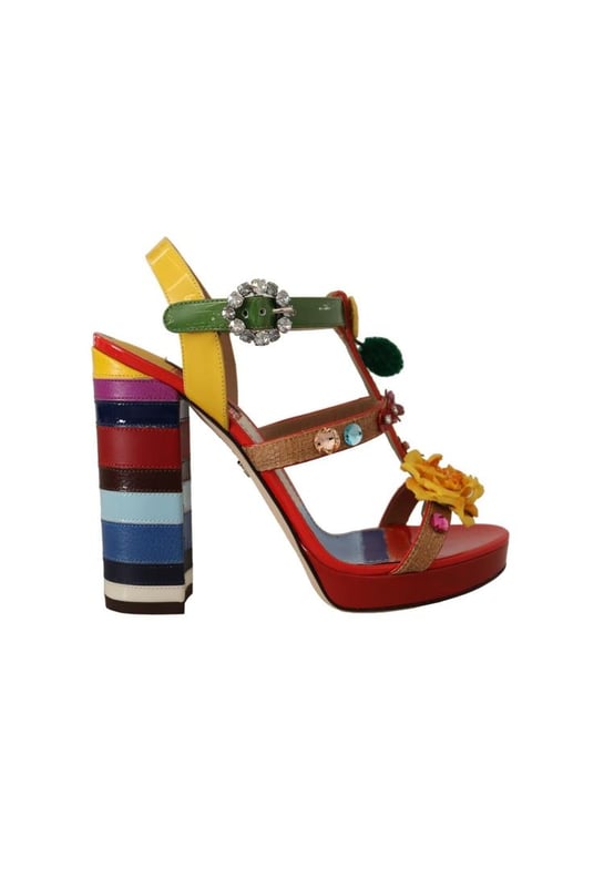Hermoso, nuevo con etiquetas  
Hecho en Italia  
Aplicación floral  
Diseño multicolor  
Confeccionado con 23% algodón, 22% paglia y 55% cuero  
Suela de cuero  
Correa en el tobillo para un ajuste seguro  
Calidad y comodidad  
Material: 23% algodón, 22% paglia, 55% cuero  