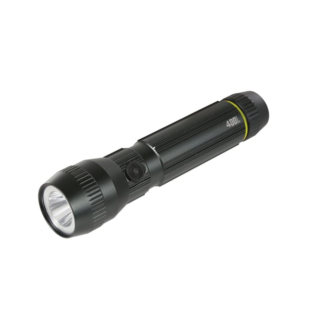 84% Aluminium, 7% Acrylic, 5% Thermoplastic, 4% Rubber. Bright Beam, CREE Technology. AA Battery. 400lm. Contents: Battery Included.
