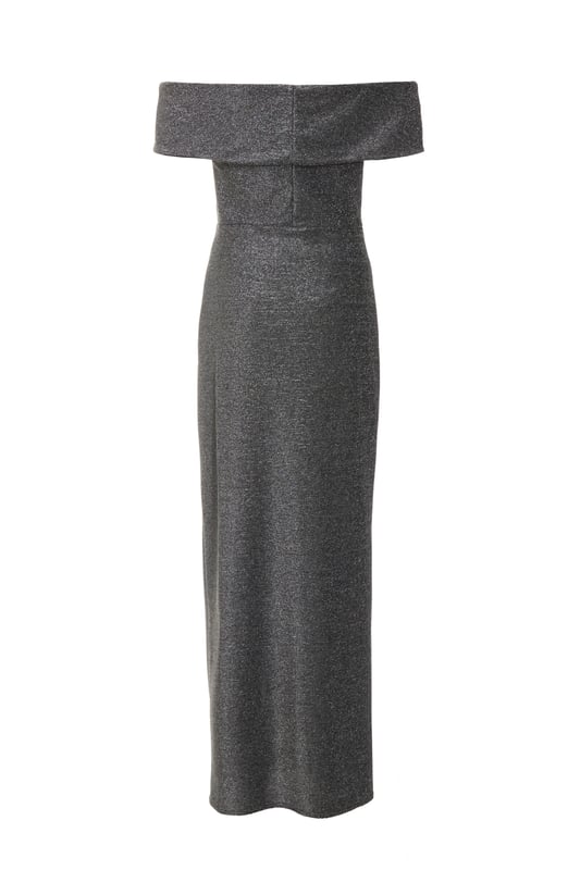 Black glitter bardot maxi dress 2025