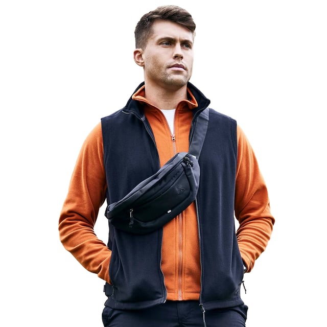 Material: Polyamide, Polyester, PU Coating. Height: 28cm. Length: 14cm. Width: 10cm. Denier: 900D. Fabric Technology: DWR Finish, EcoShield. Design: Logo. Fastening: Adjustable, Buckle Strap. 295gsm. Fabric Zip Pull, Gear Loops, Reflective Detail, Webbing Shoulder Strap. Compartments: 1 Main Compartment, Zipped Compartment. Pockets: 1 Passport Pocket, RFID Blocking, 1 Front Pocket, Zip. Sustainability: Made from Recycled Materials. Capacity: 1.5L.