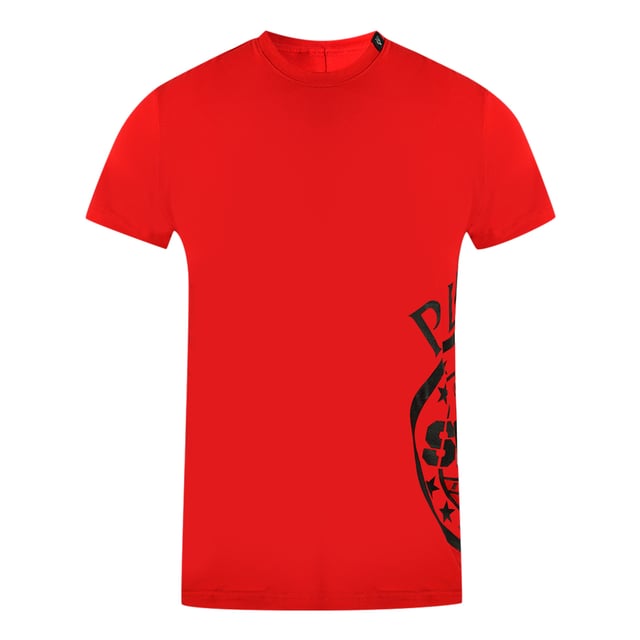 Plein Sport Side Logo Red T-Shirt. Philipp Plein Sport Red Tee. Stretch Fit 95% Cotton, 5% Elastane. Made In Italy. Plein Sport Large Branded Logo. Style Code: TIPS129IT 52