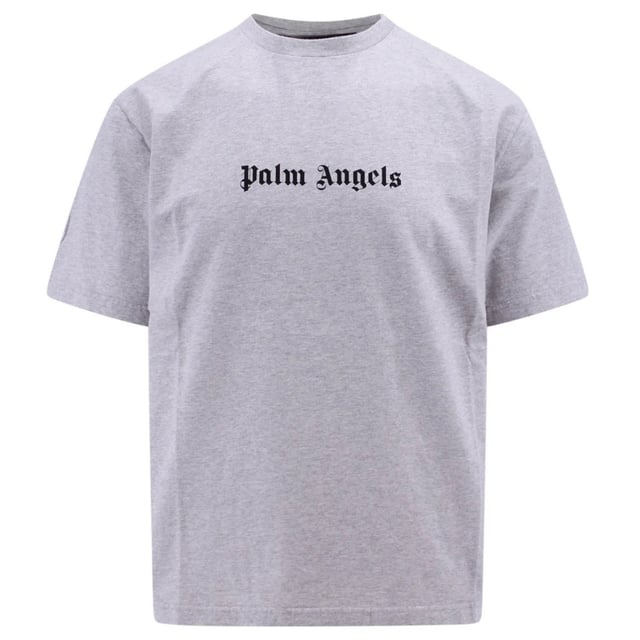 Palm Angels Plain Gothic Logo Slim Fit Grey T-Shirt. Experience comfort and style with Palm AngelsGrey tee. Made with high-quality fabric, this tee boasts a sleek and modern design, perfect for any outfit. Show off your love for palm angels with its iconic gothic logo. Elevate your wardrobe with this must-have t-shirt. Slim Fit, Short Sleeve, Crew neck. Palm Angels Gothic Logo Print, Grey T-Shirt. 100% Cotton, Made In Italy. Style Code: PMAA089F23JER0020810