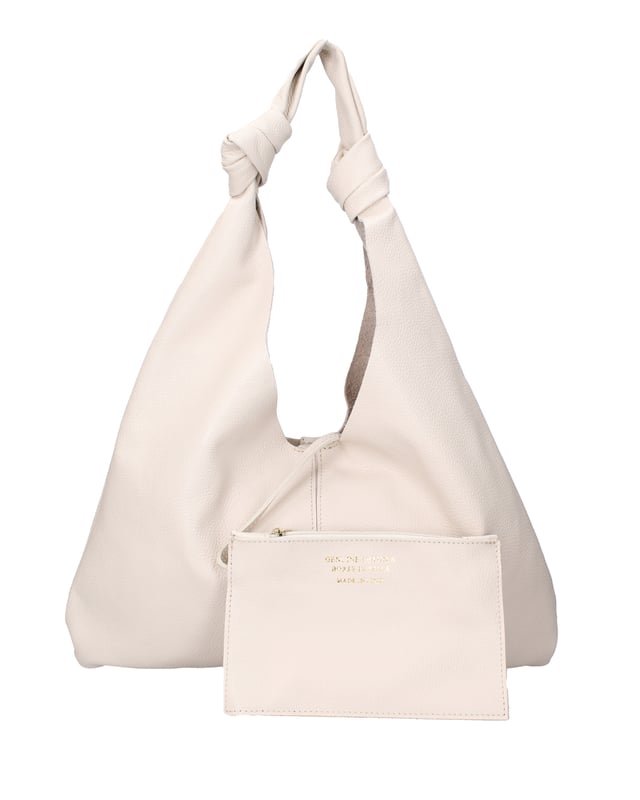 Bolso bandolera para mujer. El cierre es con botón magnético. Los bolsillos internos están ausentes. Los bolsillos externos están ausentes. Falta la correa para el hombro. El mango es de cuero. Hay un compartimento interno. El material exterior es piel auténtica tipo dólar. Internamente está forrado en tejido 70% algodón - 30% poliéster. Medidas: 40x42x2 cm. Hecho en Italia