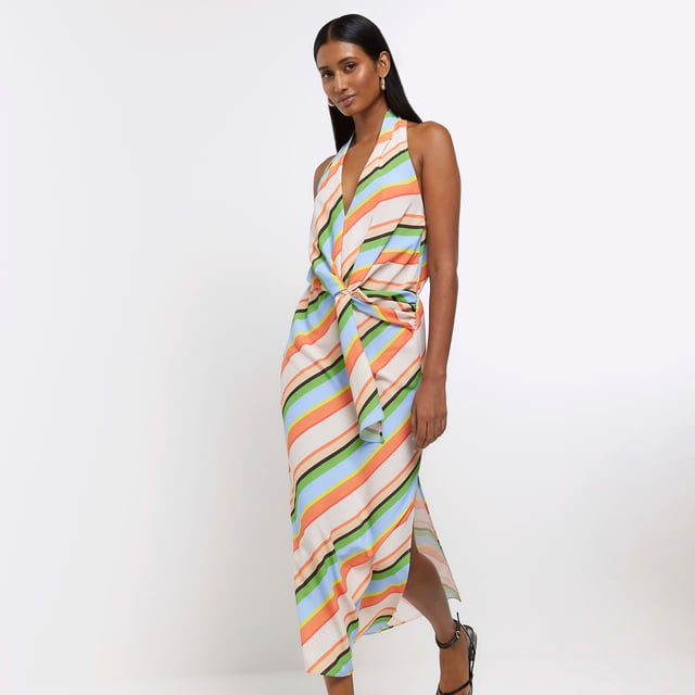 River island stripe midi wrap dress on sale