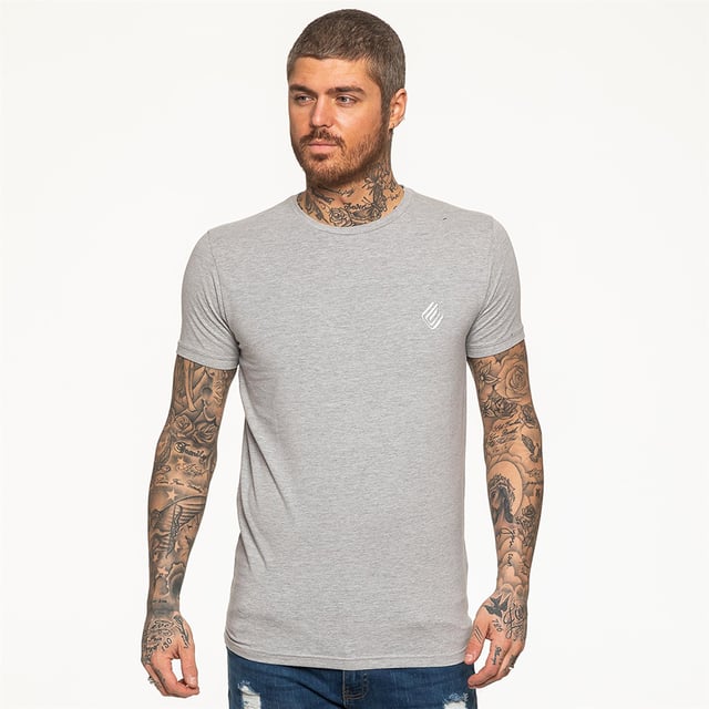 Enzo Camiseta gris de diseño atlético muscular delgado para hombres, tela extra elástica proporciona comodidad y se ajusta perfectamente al cuerpo, logotipo bordado de Enzo en la parte delantera, cuello redondo y mangas cortas, 95% algodón, 5% elastano, lavable a máquina y es ideal para ropa de gimnasio y casual.