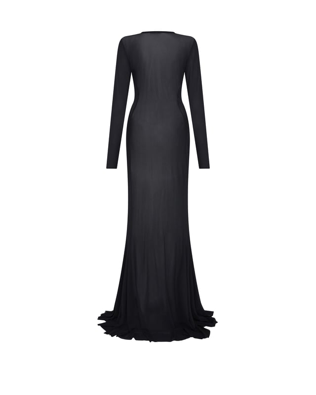 It doesn’t get sexier than this. This high-impact black maxi dress is crafted from sensuous mesh to conceal and reveal, the tailored fit elongates the silhouette and is finished with our signature shark tooth hardware fastening. A statement piece not to miss this season.