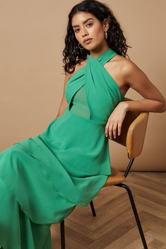 Petite Halter Neck Cutout Tiered Maxi Dress