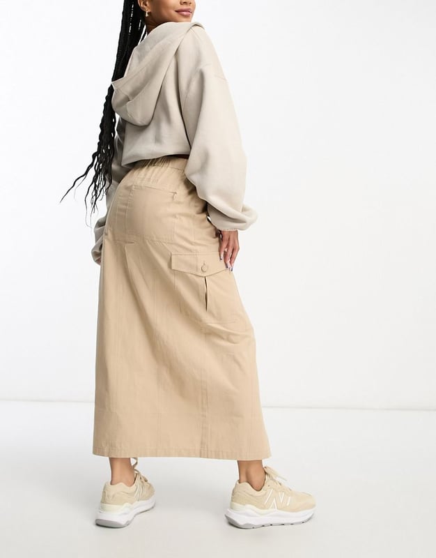 Miss Selfridge Petite cargo pocket maxi skirt in Brown