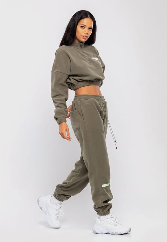 Tom Barron Dames Casual Cropped Fleece Stijlvol Oversized Trainingspak