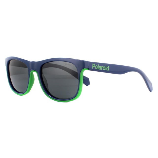 Polaroid Kids Sunglasses PLD 8041/S RNB M9 Blue Green Grey Polarized are a classic wayfarer style for kids. The lightweight acetate frame is super comfortable for all day wear with the  Polarized lenses ensuring a comfortable glare free view.