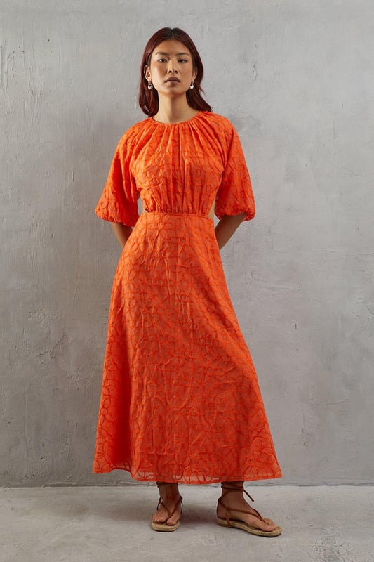 Puff Shoulder Organza Smock Dress