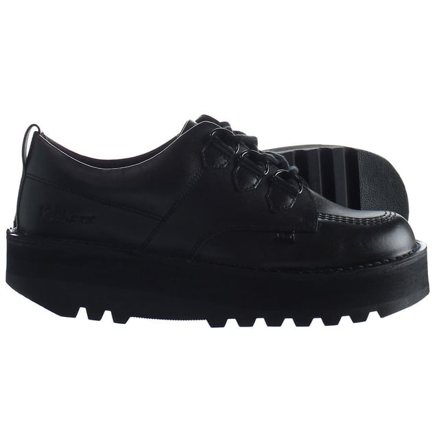 Kickers Lo Creppy Lace-Up Negro Piel Lisa Zapatos Mujer 1 15881