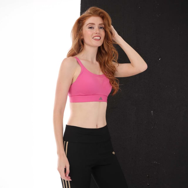 Womens adidas Tailored Impact Training High Support Sports Bra in pink.- Adjustable X-back straps.- HEAT.RDY.- Tight fit.- 70% Polyamide (Recycled)  30% Elastane.- Ref: HR9728