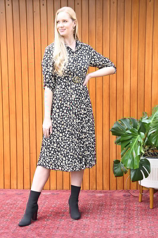 Quiz belt detail printed midi dress cheap