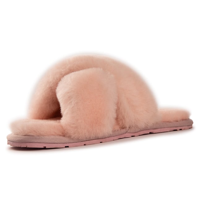 Soft premium genuine Australian Sheepskin wool upper 
 Easy to slide on footwear used in any weather 
 Full premium sheepskin insole 
 Cross over style strap giving a great fit 
 Soft Rubber outsole &ndash; highly durable and lightweight 
 Stylish, Fluffy and cosy all at the same time 
 100% brand new and high quality, comes in a branded box, suitable for gifting