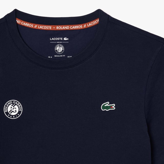 Mens Lacoste Sport Ultra-Dry Sport Roland Garros Edition Tennis T-shirt - Organic cotton jersey fabric - Regular fit  straight cut  - Crew neck - Co-branded neck trim - Silicone crocodile on chest - Ref: TH8309-166