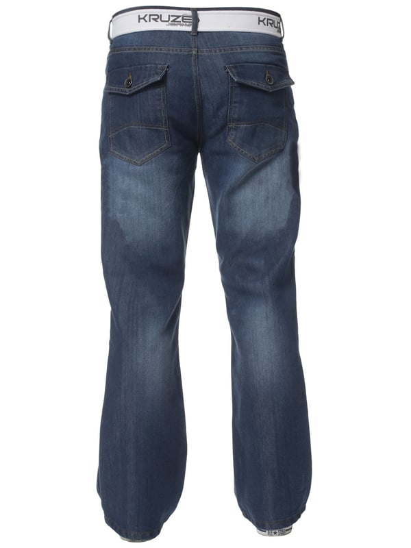 Kruze Herren Bootcut Denim-Jeans mit Kontrastnähten und Zip Fly-Verschluss. Ausgestattet mit einem 5-Taschen-Design mit Klappe geknöpft Gesäßtaschen, gebrandmarkt Knöpfe und Nieten. Ideal für Freizeit- und Arbeitskleidung.