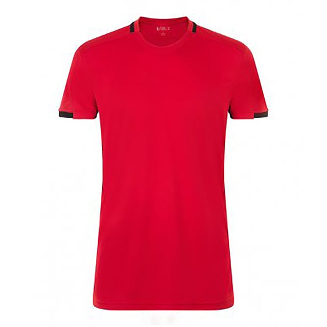 Heren voetbal t-shirt. Ademend polyester gaas. V-hals met contrasterende afwerking. Voorwaartse schoudernaden. Contrasterende gaas zijpanelen. Tweelingnaalds stikwerk. 150 g/m². Stof: 100% polyester. Herenborst (voor inches): S(36/38), M(38/40), L(41/42), XL(43/44), XXL(45/47).