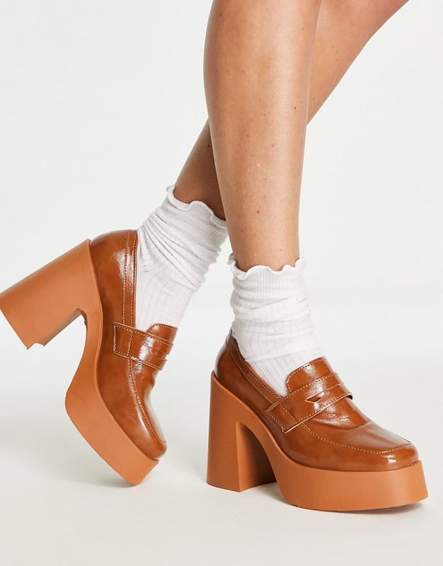 Tan heeled sales loafers