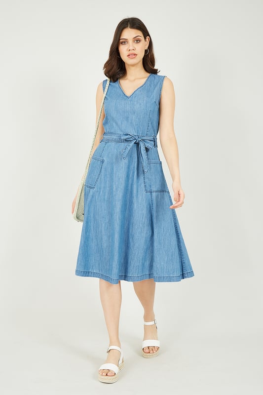 white christmas dresses Baserange Yumi Apron Dress, Light Blue Wash– Stand Up Comedy main image 0