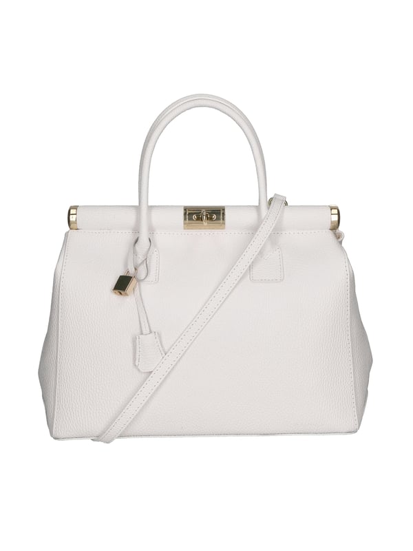 Bolso de mano de mujer de dos compartimentos con bandolera extraíble. Producto artesanal italiano en piel genuina dólar. Hecho en Italia