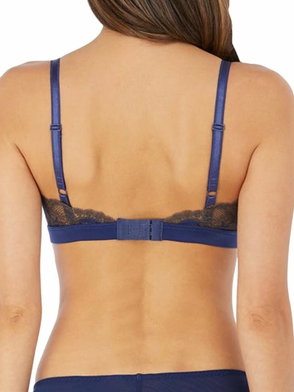 Wacoal Lace Affair Bralette. This beautiful bralette features gorgeous lace detailing on the top cups for a feminine, semi-sheer look. The smooth underbust band provides comfort and support, with a plush back hook and eye fastening for ease of fit. The centre vertical, open covered seams creating a natural uplift to the bust and a flat look under clothes. Finished with adjustable satin straps for an overall romantically, feminine look.  An essential for your lingerie collection..