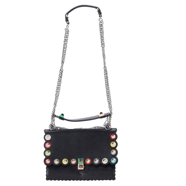 Fendi Medium Kan I Scallop and Stud Detail Shoulder in Black Calf